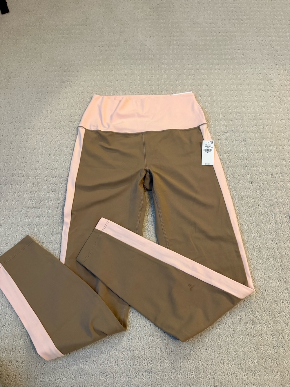Old Navy Brown Leggings with Light Pink Waistband & Side Stripes